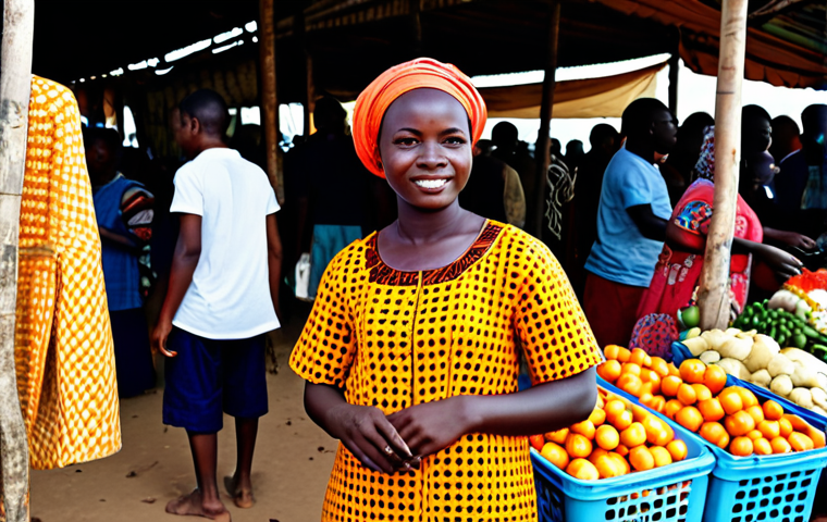 An international student, fully clothed in modest, comfortable travel attire, stands amidst a bustling local market in Cotonou, Benin. The vibrant scene features fully clothed local vendors in traditional West African garments, surrounded by colorful stalls displaying fresh produce, textiles, and handcrafted goods. The atmosphere is lively and warm under the bright sunlight. This is a high-resolution, realistic photograph with sharp focus and natural lighting. Safe for work, appropriate content, fully clothed, modest clothing, family-friendly. Perfect anatomy, correct proportions, natural pose, well-formed hands, proper finger count, natural body proportions.