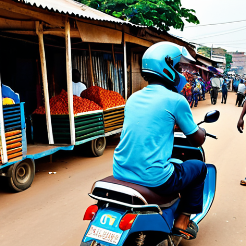 Home 23 **
"A brightly colored zemidjan (motorcycle taxi) in Benin, fully clothed driver and passenger wearing helmets, modest clothing, bustling street scene in Cotonou, market stalls in the background, safe for work, appropriate content, family-friendly, natural pose, proper finger count, perfect anatomy, professional photography, high quality."
**