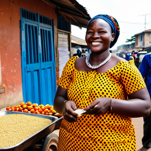 Home 9 **
"A street food vendor in Benin, West Africa, selling Akassa. The vendor is a woman, fully clothed in traditional, colorful attire. She is smiling and interacting with customers. Stalls of Akassa are colorful and inviting. In the background, busy street scene with people going about their daily lives. Focus on the vibrant colors and the cultural atmosphere. safe for work, appropriate content, fully clothed, professional photography, perfect anatomy, natural proportions, family-friendly."
**