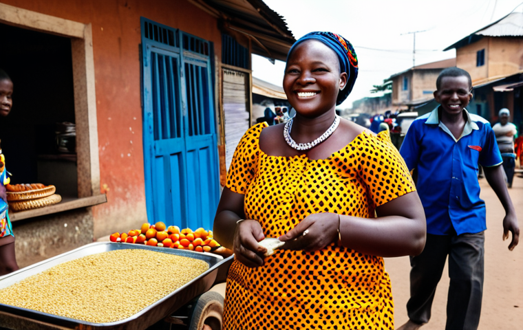 **
"A street food vendor in Benin, West Africa, selling Akassa. The vendor is a woman, fully clothed in traditional, colorful attire. She is smiling and interacting with customers. Stalls of Akassa are colorful and inviting. In the background, busy street scene with people going about their daily lives. Focus on the vibrant colors and the cultural atmosphere. safe for work, appropriate content, fully clothed, professional photography, perfect anatomy, natural proportions, family-friendly."
**